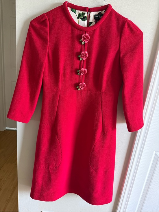 Dolce & Gabbana Dresses & Skirts - DOLCE & GABBANA Crimson Red Wool Crepe Rose Button Dress 36